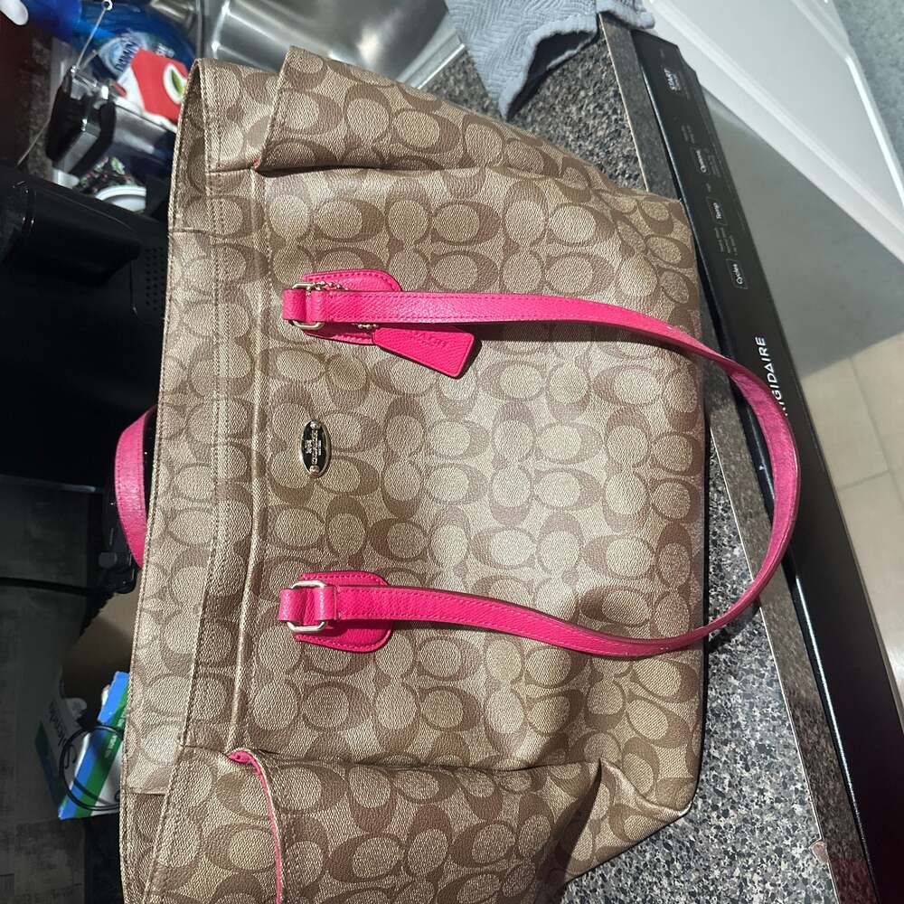 Coach Tote Large Brown Leather Hot Pink Lining Diaper Bag